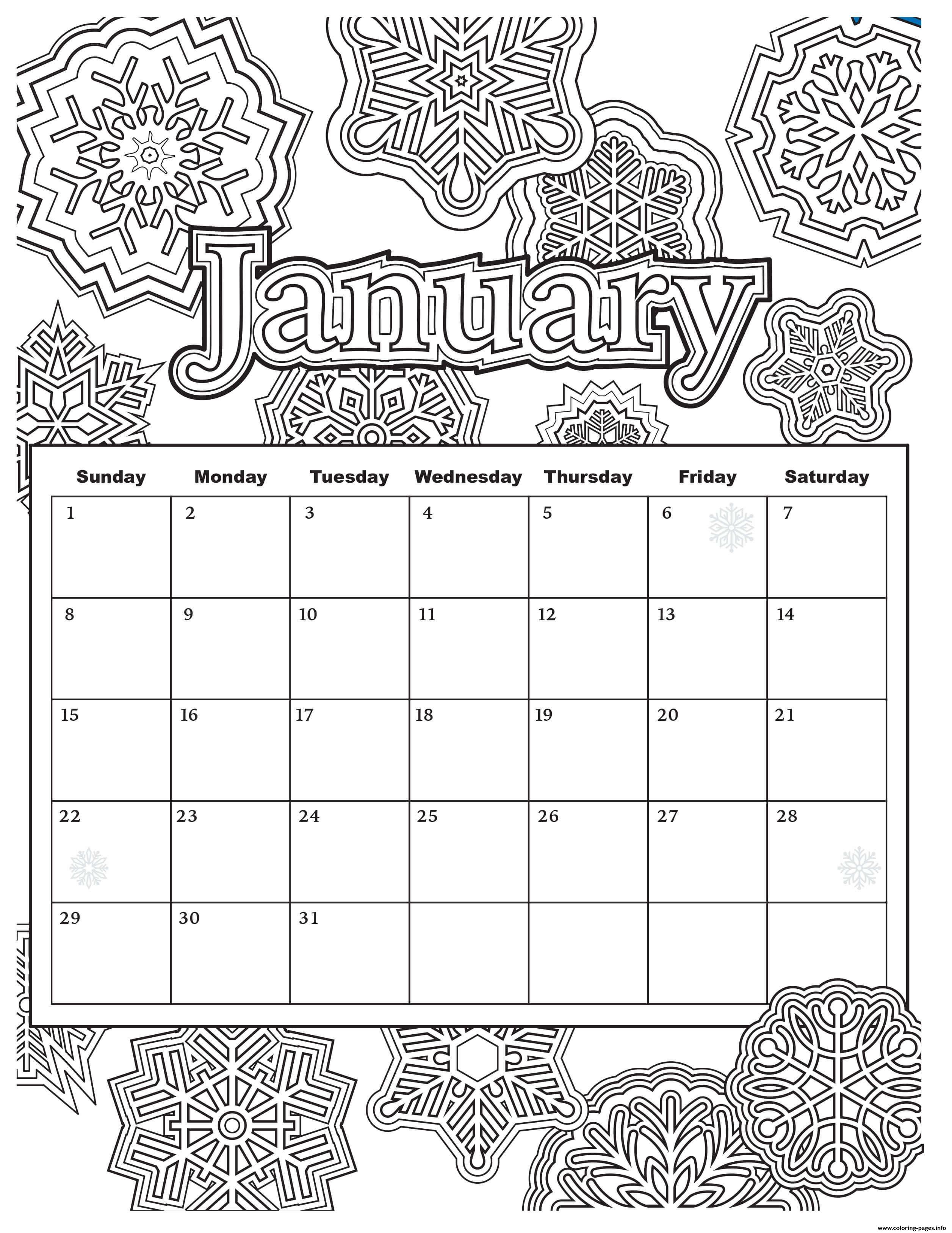 January Calendar 20 Coloring page Printable