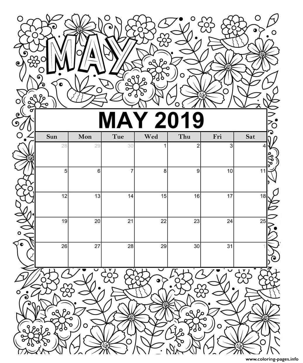 May Calendar 2019 Summer Coloring page Printable