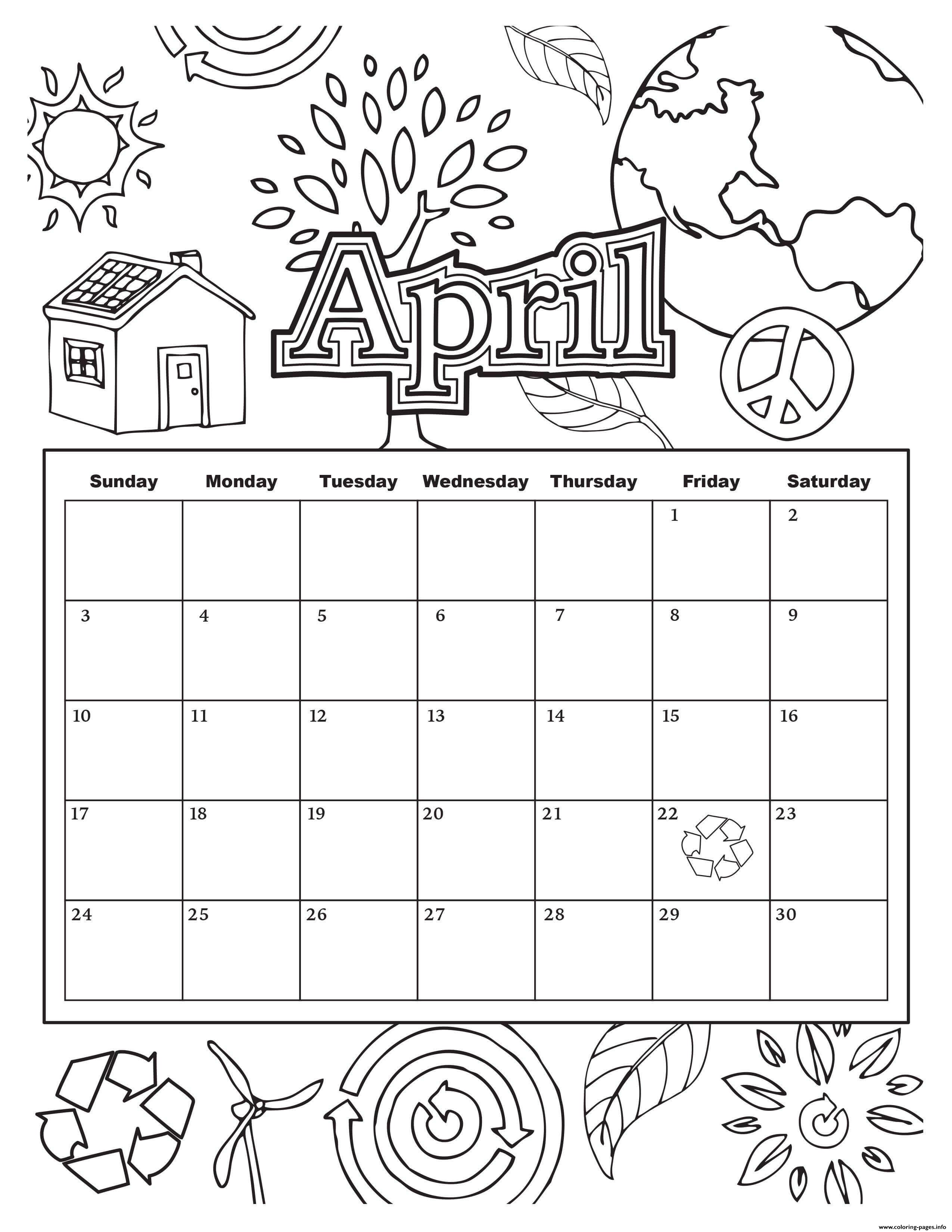 April School Calendar 2019 Coloring page Printable