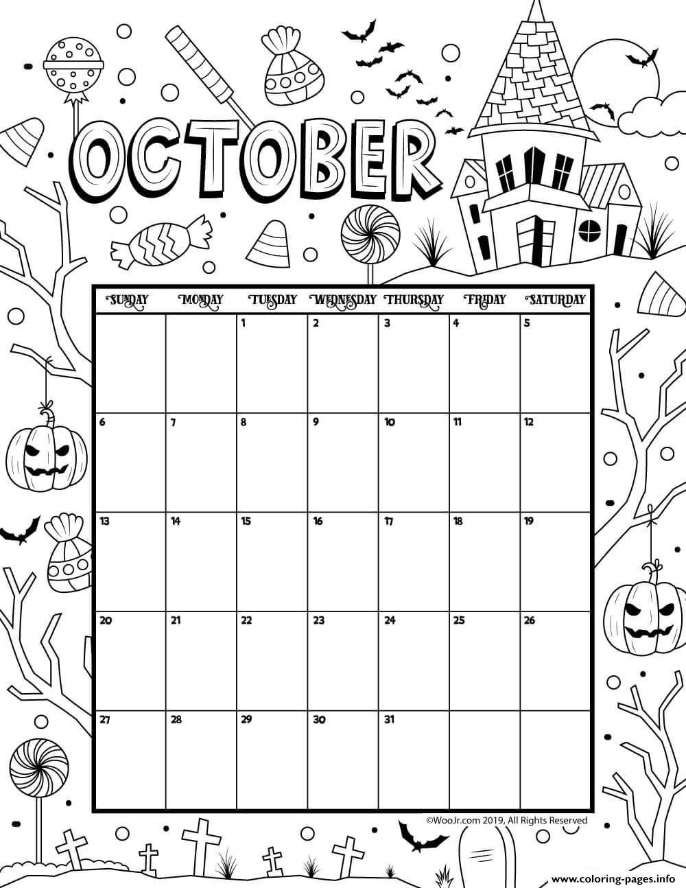 October Coloring Calendar 2019 Coloring page Printable