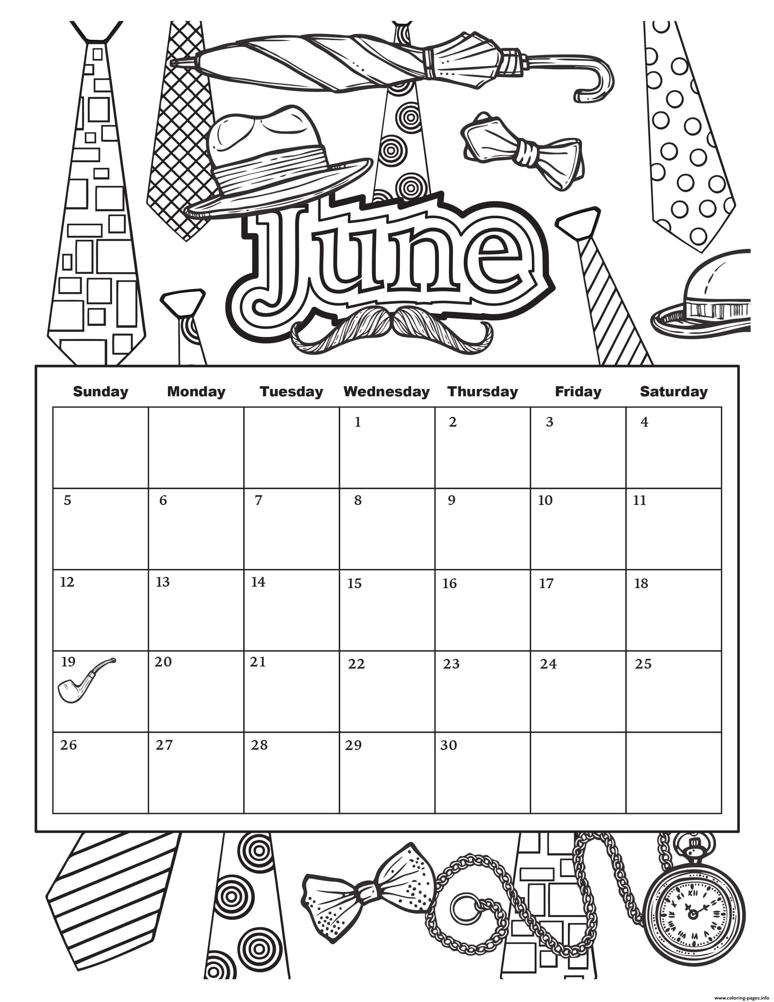 June 2019 Calendar Summer Coloring Pages Printable
