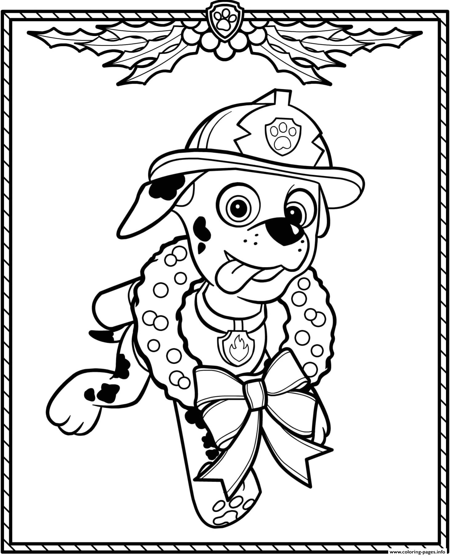 Paw Patrol Holiday Christmas Marshall Coloring Page Printable