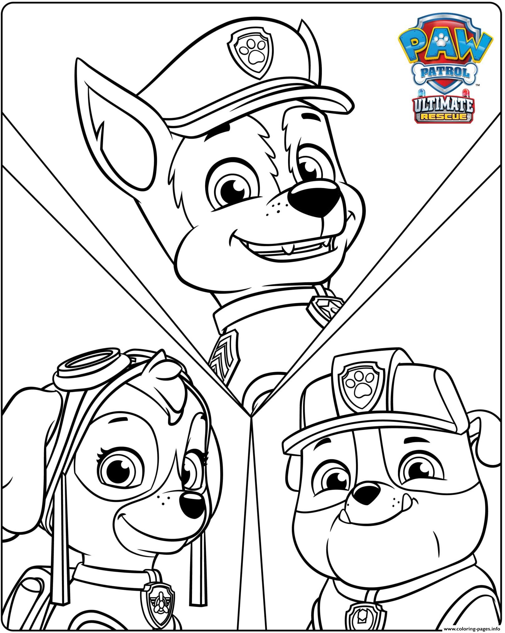 Paw Patrol Ultimate Rescue Chase Skye Rubble coloring