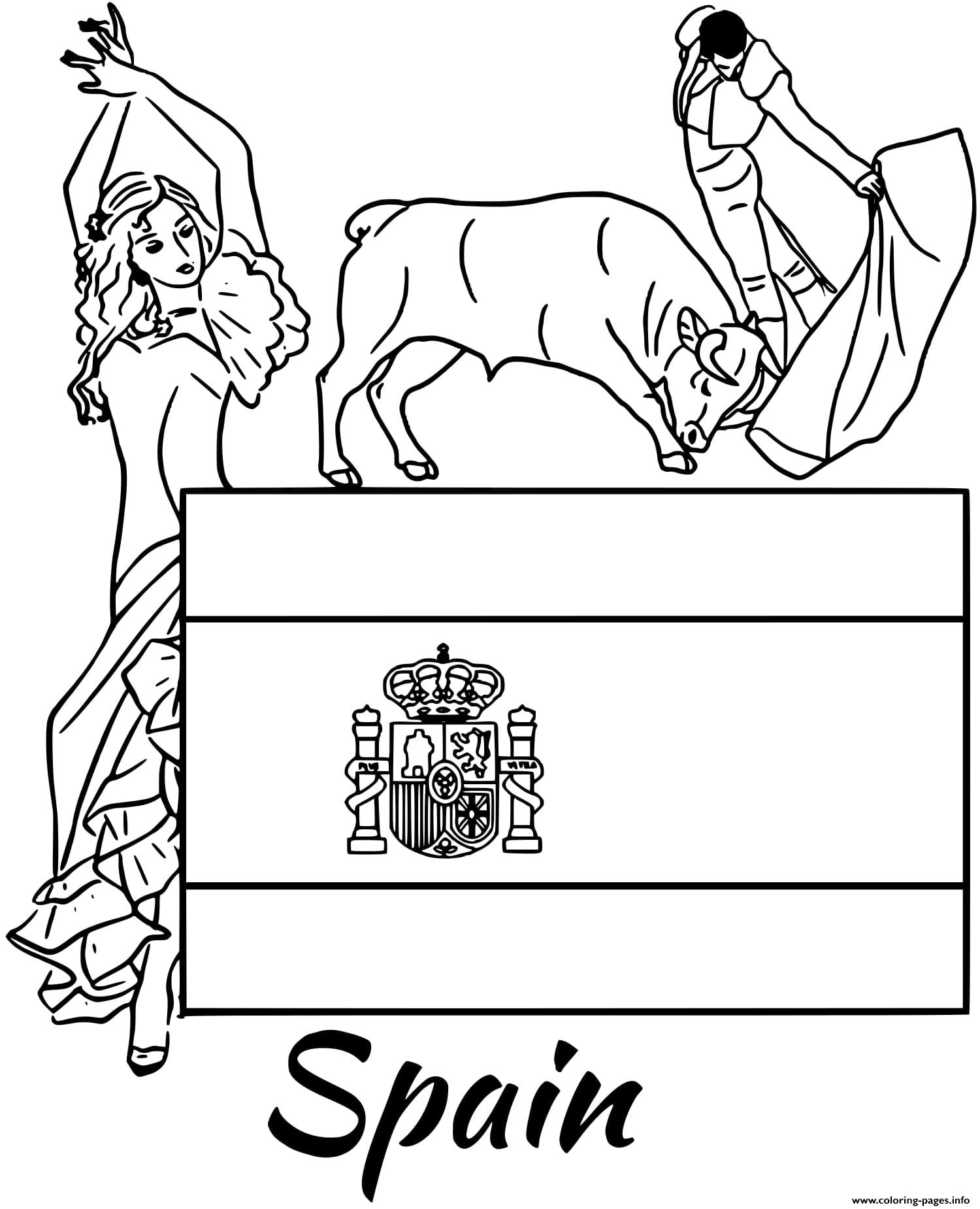 Spain Flag Corrida Coloring Pages Printable