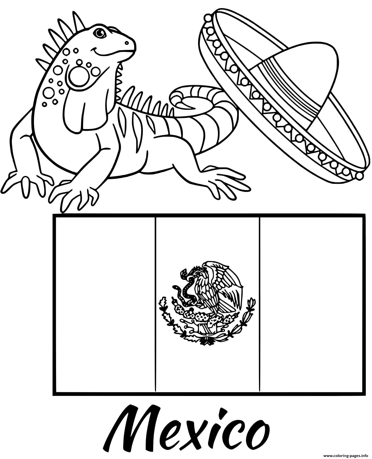 Mexico Flag Iguana Coloring Page Printable