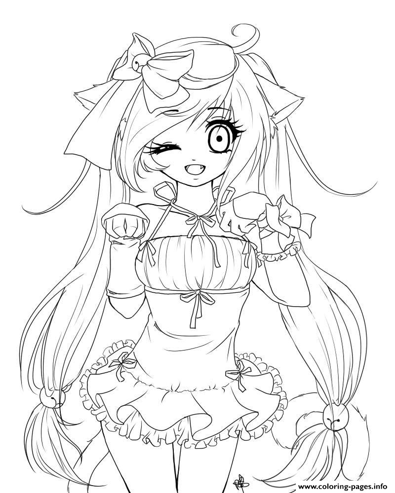 Cute Anime Girl Lineart By Chifuyu San Coloring page Printable