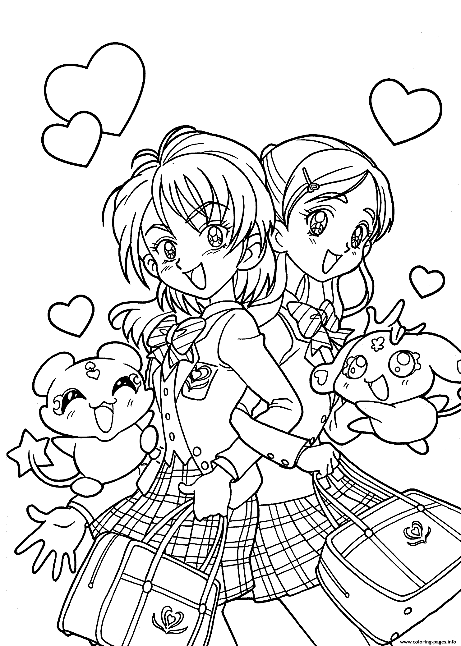 Funny Pretty Anime Girls Coloring page Printable