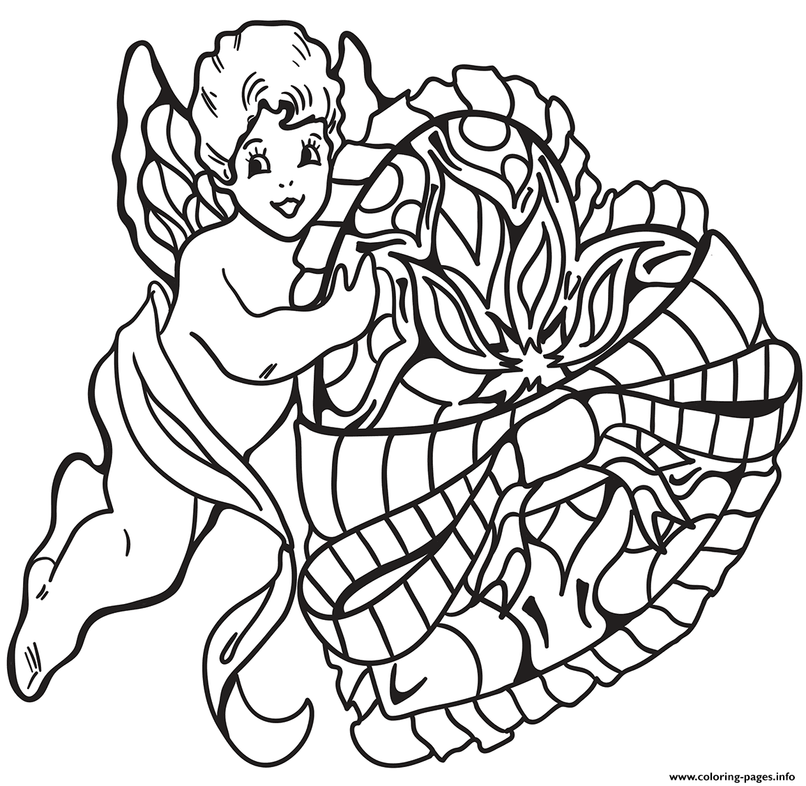 Cupid With Heart St Valentines coloring