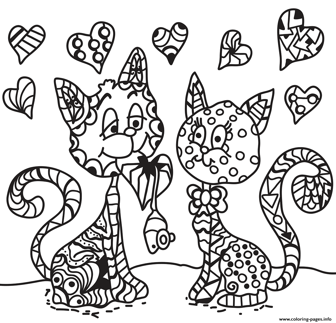 Two Cats In Love Zentangle Adult coloring