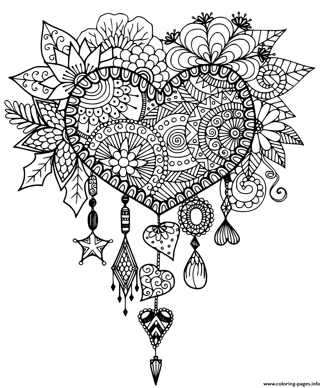 Heart Adult Valentines Zentangle Relax Coloring Pages ...