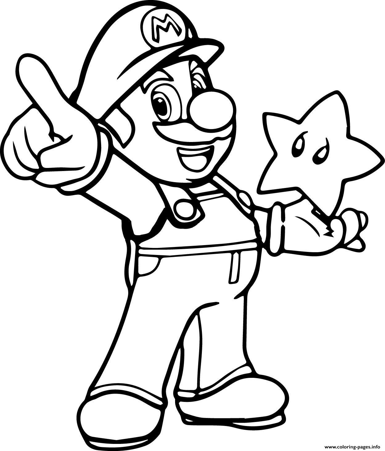 super mario with a star coloring pages printable