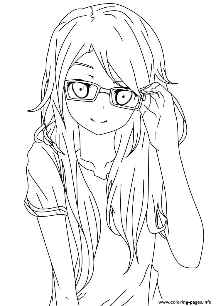 girl with glasses lineart coloring pages printable