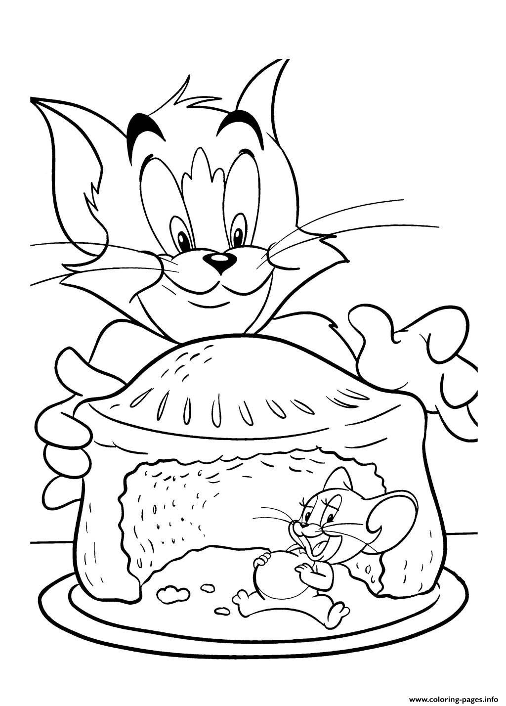 Tom And Jerry Cartoon Cake Coloring Pages Printable