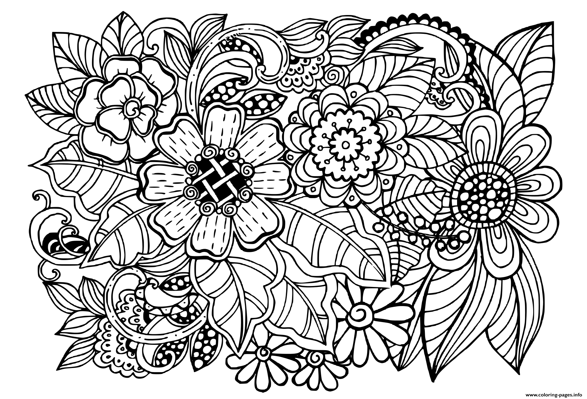 Beautiful Doodle Floral Pattern Adult Coloring Pages Printable