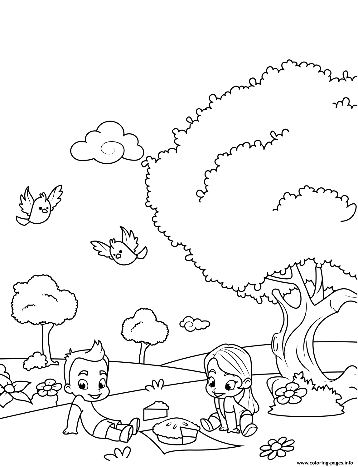 Boy And Girl On A Picnic Coloring Pages Printable