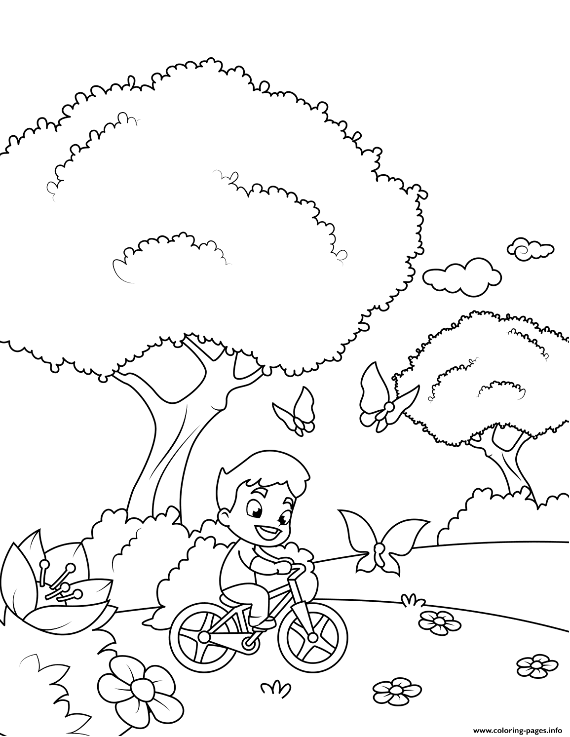 Boy On A Bicycle Chasing Butterflies coloring