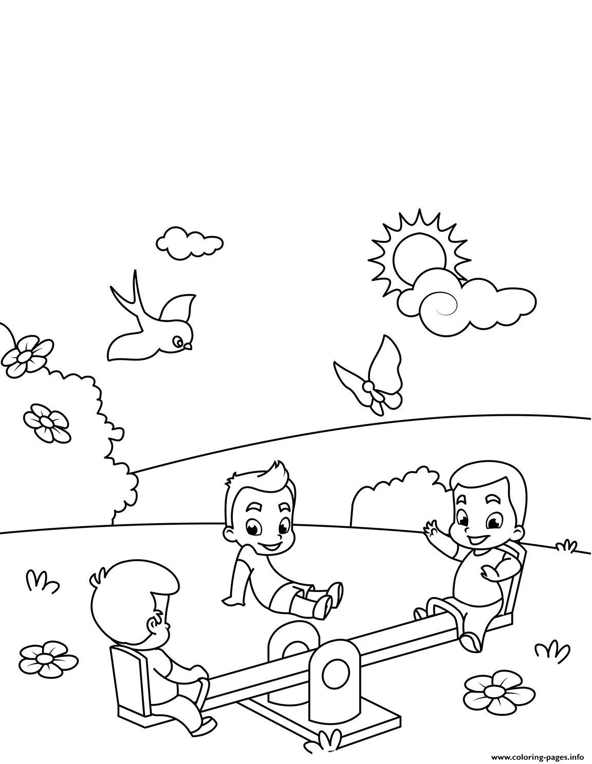 Kids Play Play At Seesaw coloring