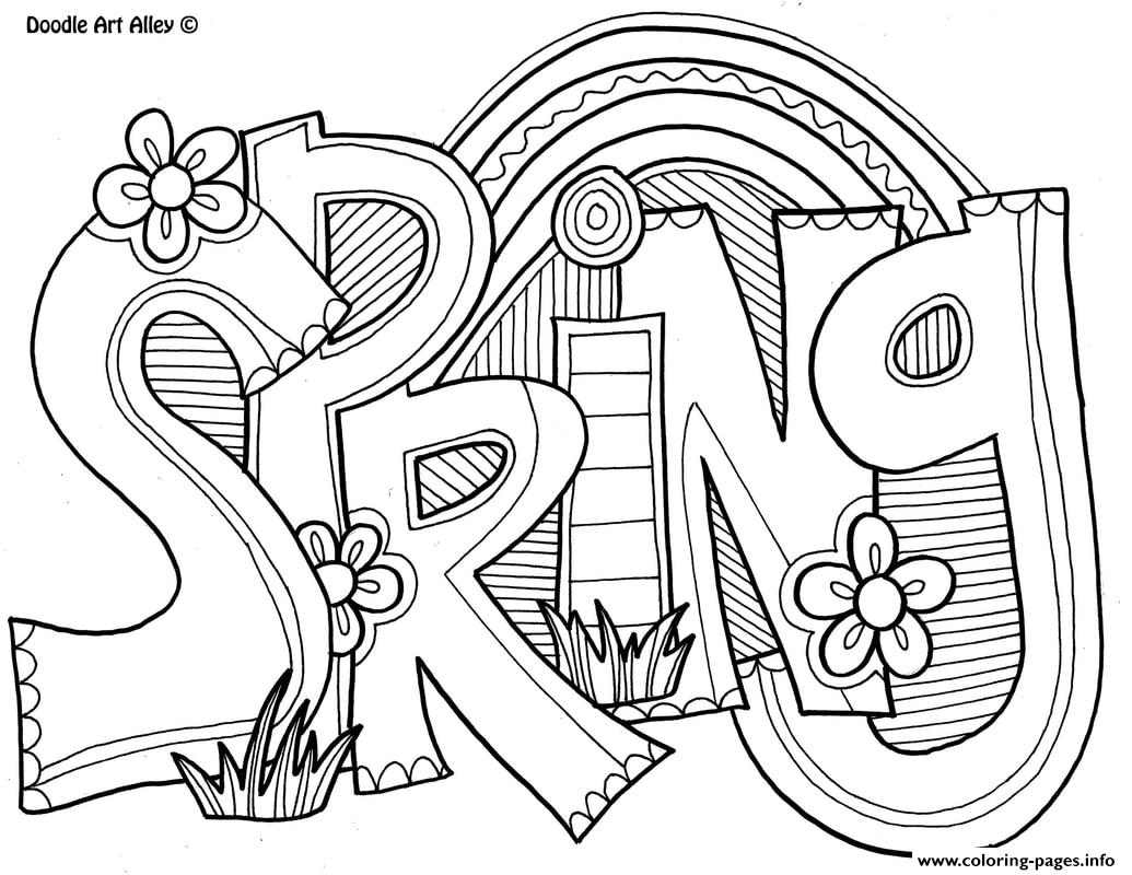 Spring Word Adult Coloring page Printable