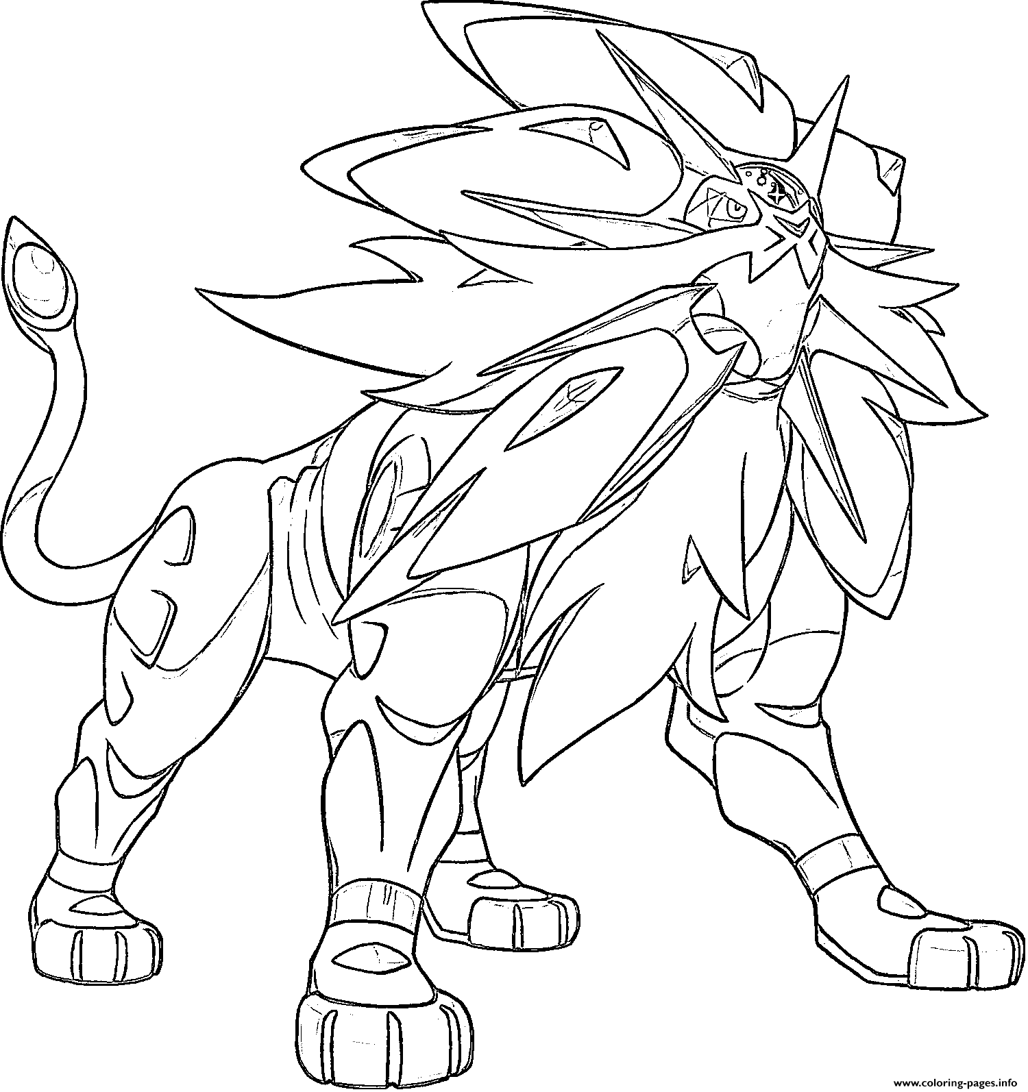 solgaleo coloring page in black and white pokemon