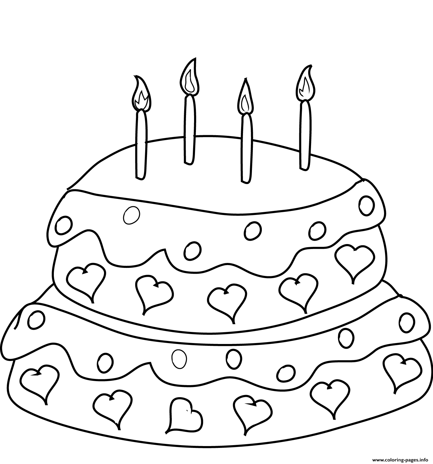 Birthday Cake With Four Candles Coloring Pages Printable