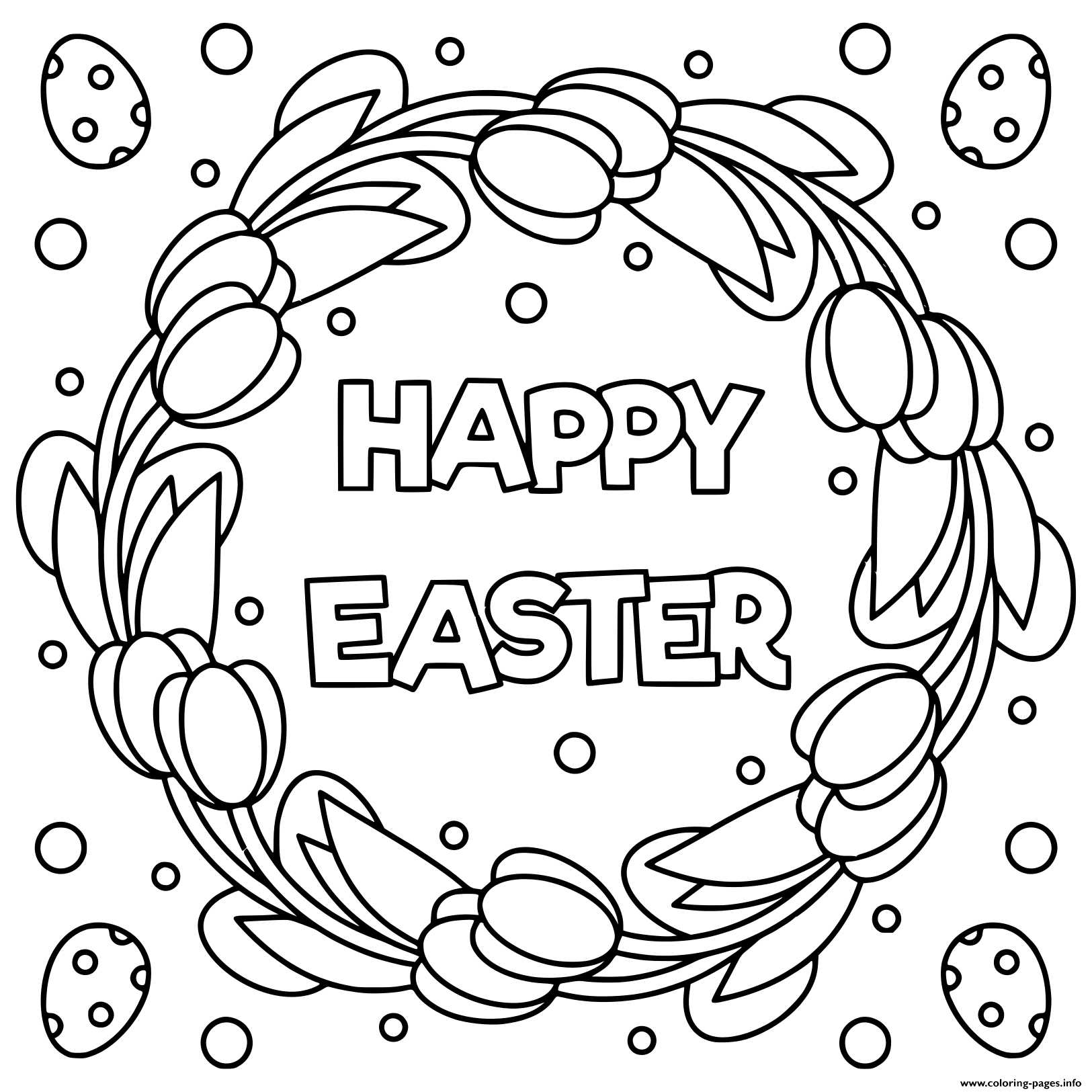 Happy Easter Black And White Illustration  coloring