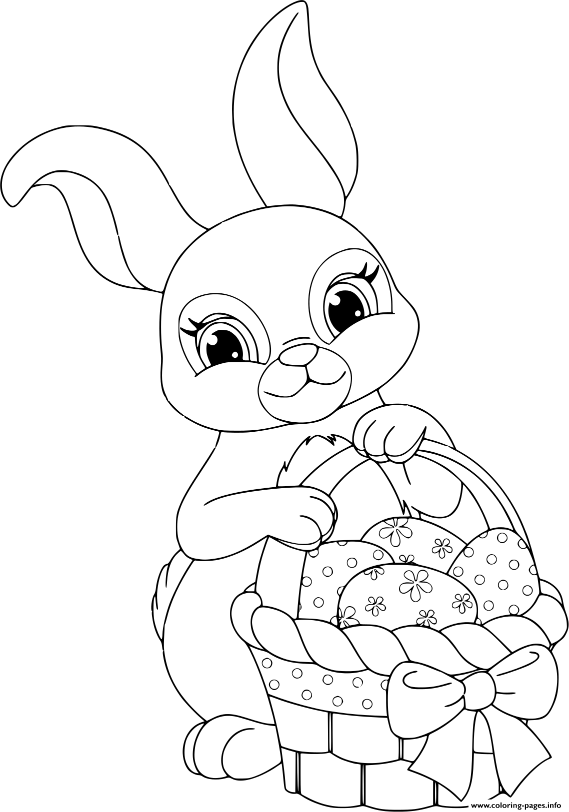 Easter Rabbit With Basket And Eggs Coloring Pages Printable