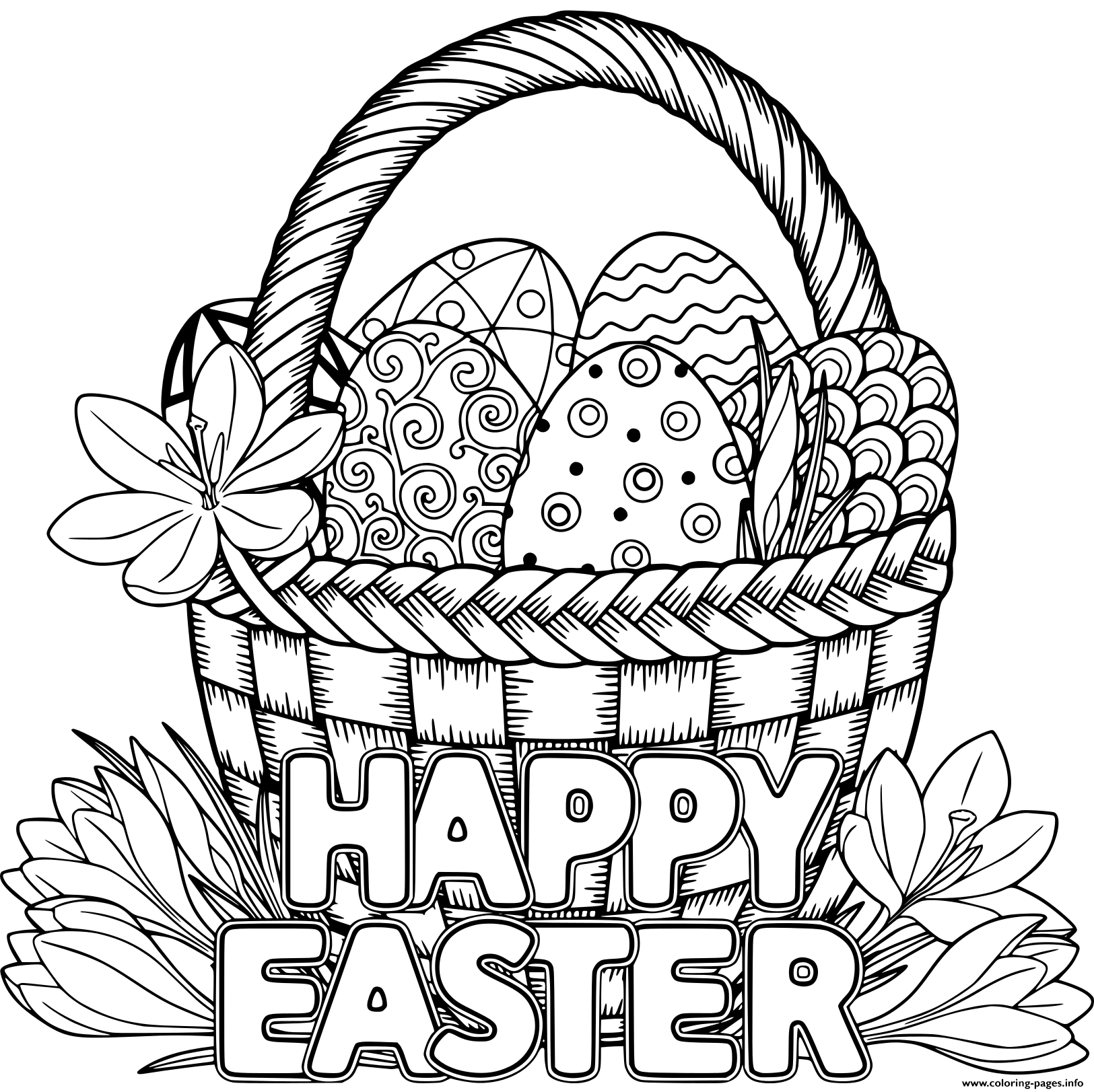 Basket Egg Adult Happy Easter Coloring Pages Printable