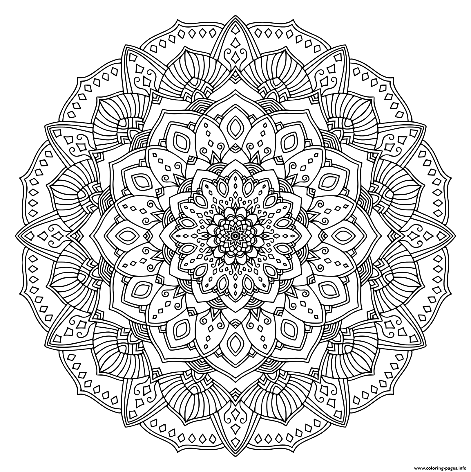 Intricate Black Mandala Coloring page Printable
