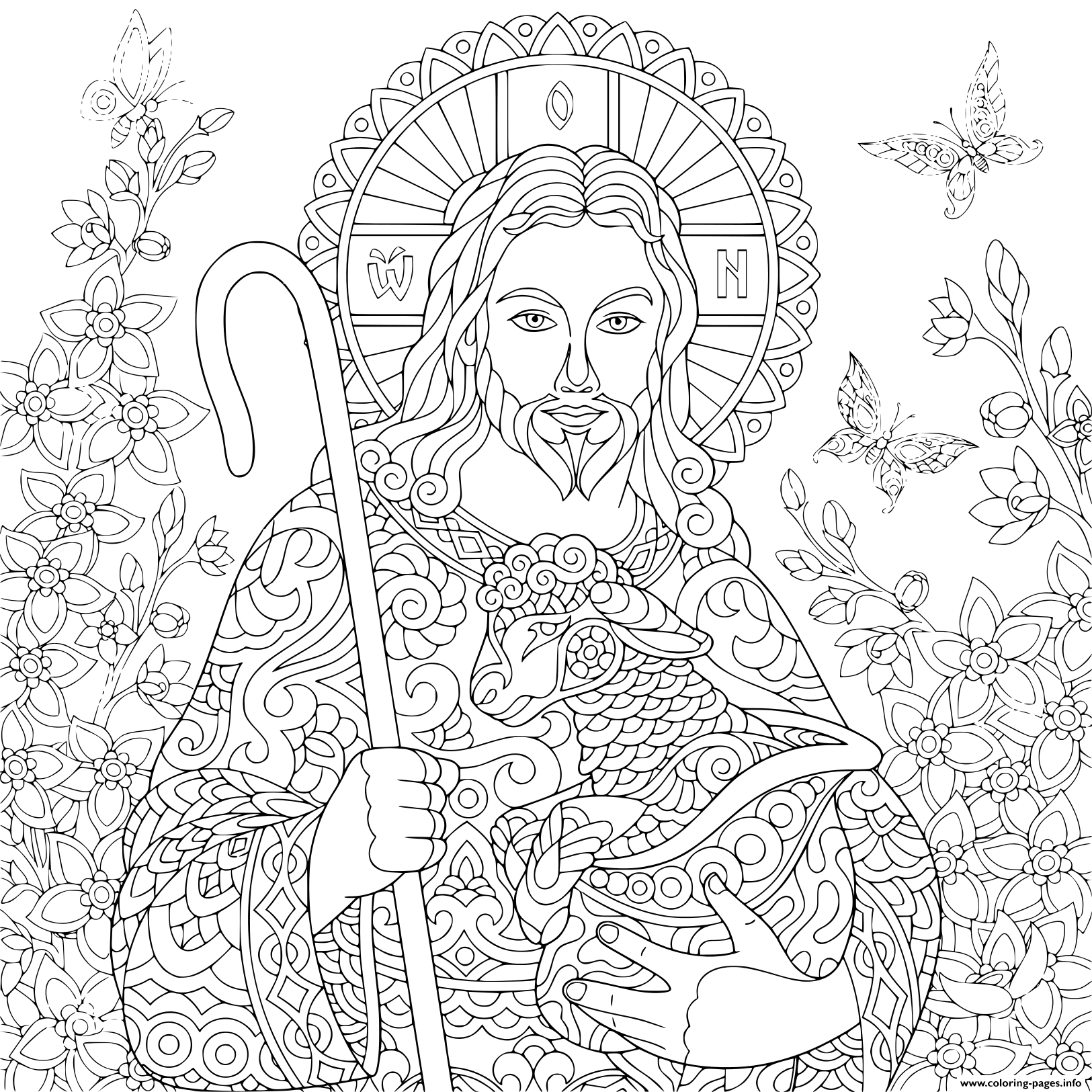 Religious Easter Jesus Christ With A Lamb Portrait Of Christian Biblical coloring