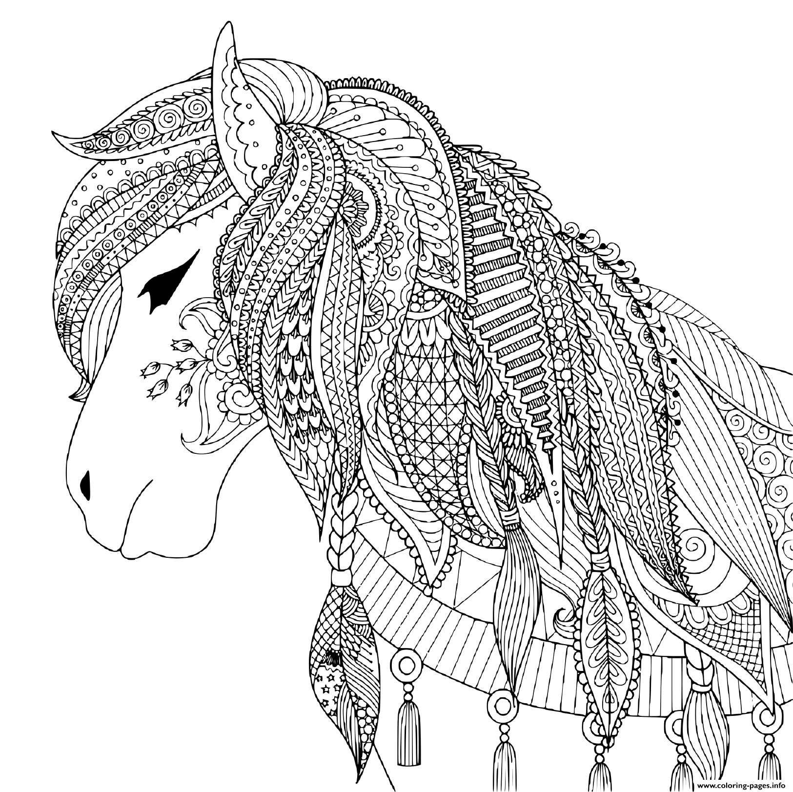 Zendoodle Design Of Horse For Adult Coloring Pages Printable