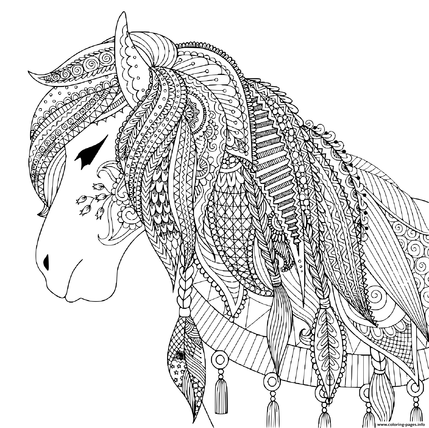 zendoodle design of horse for adult coloring pages printable