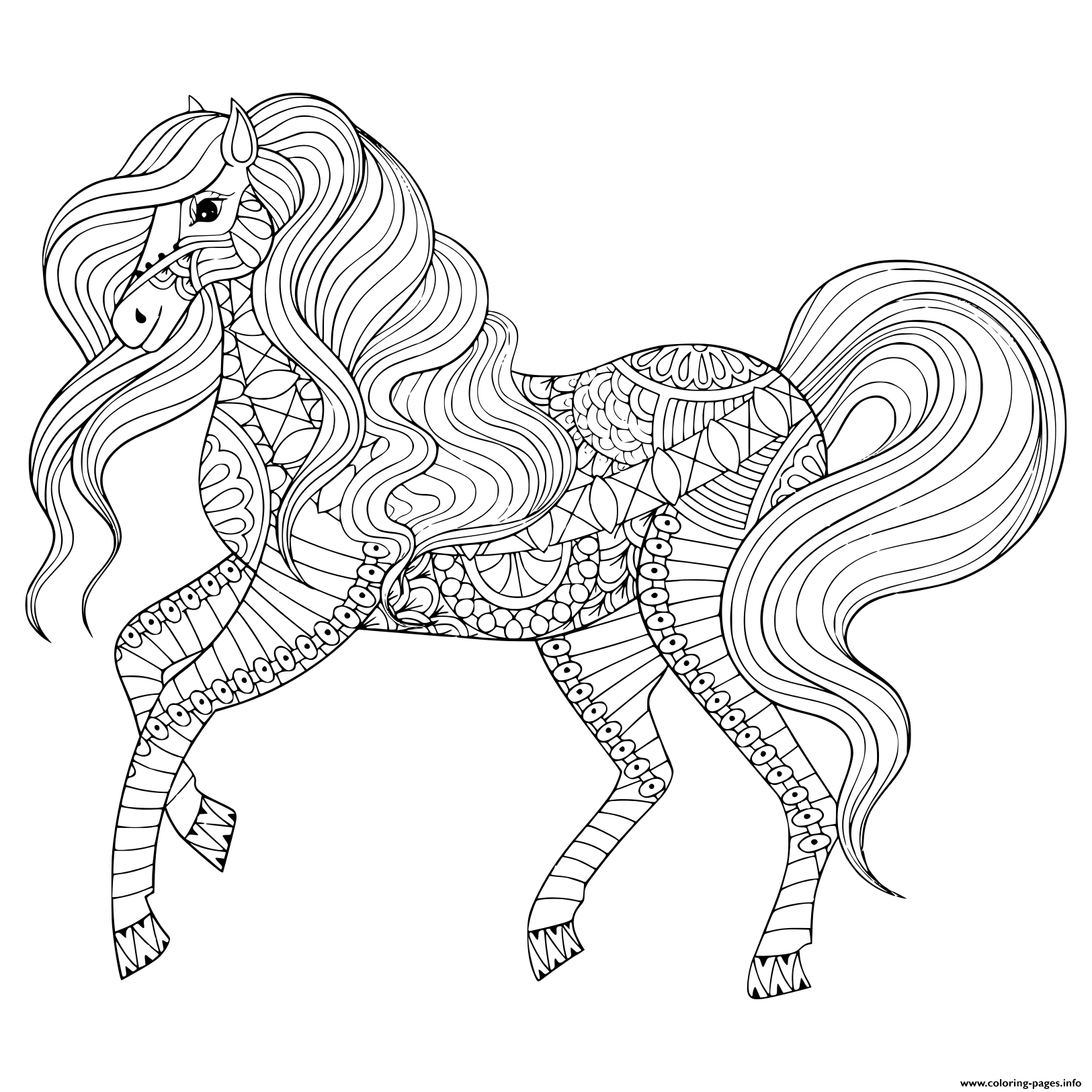 Adult Anti Stress Horse Zentangle Animal Coloring Pages