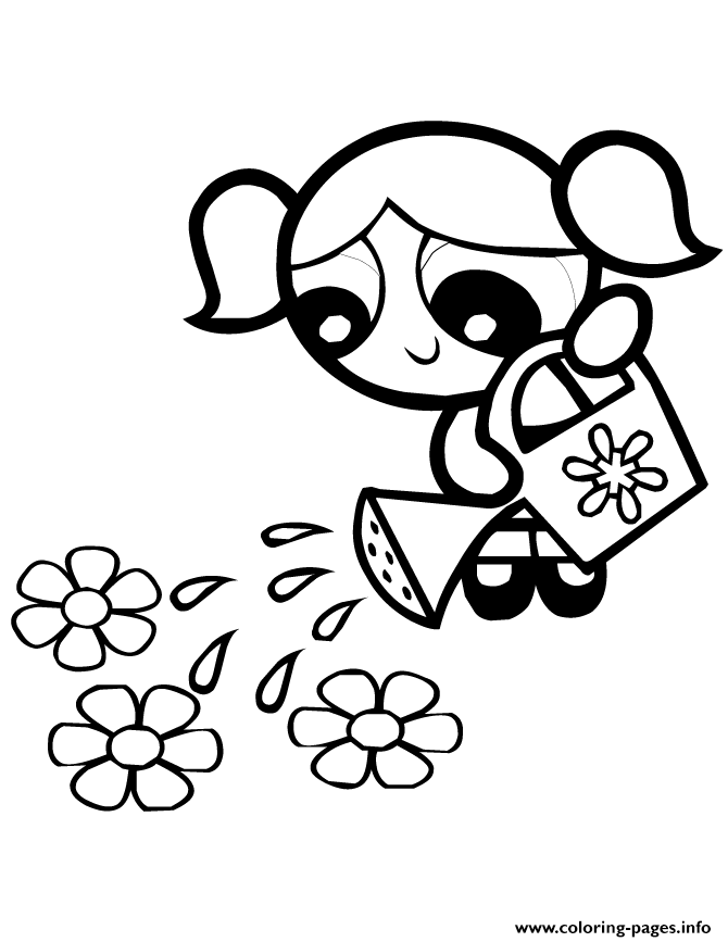 Powerpuff Girls Bubbles Waters Flowers coloring