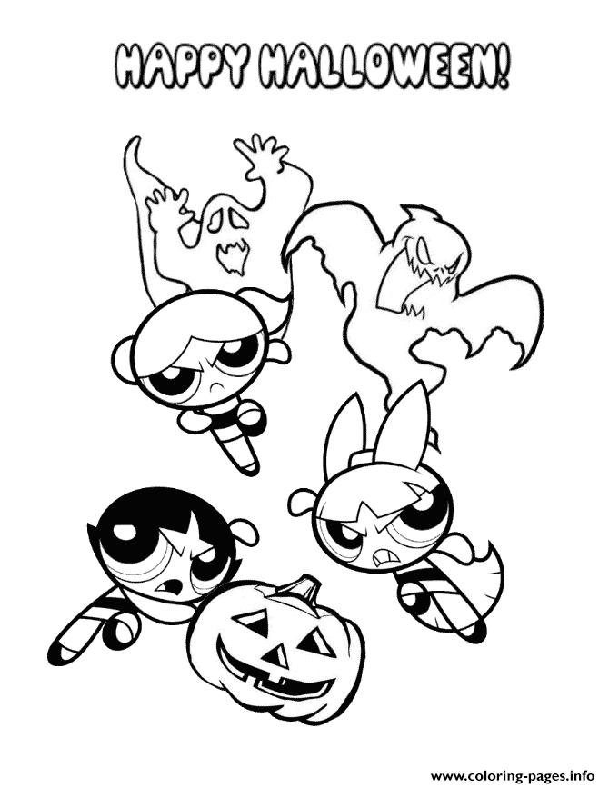 Powerpuff Girls And Halloween Ghosts coloring
