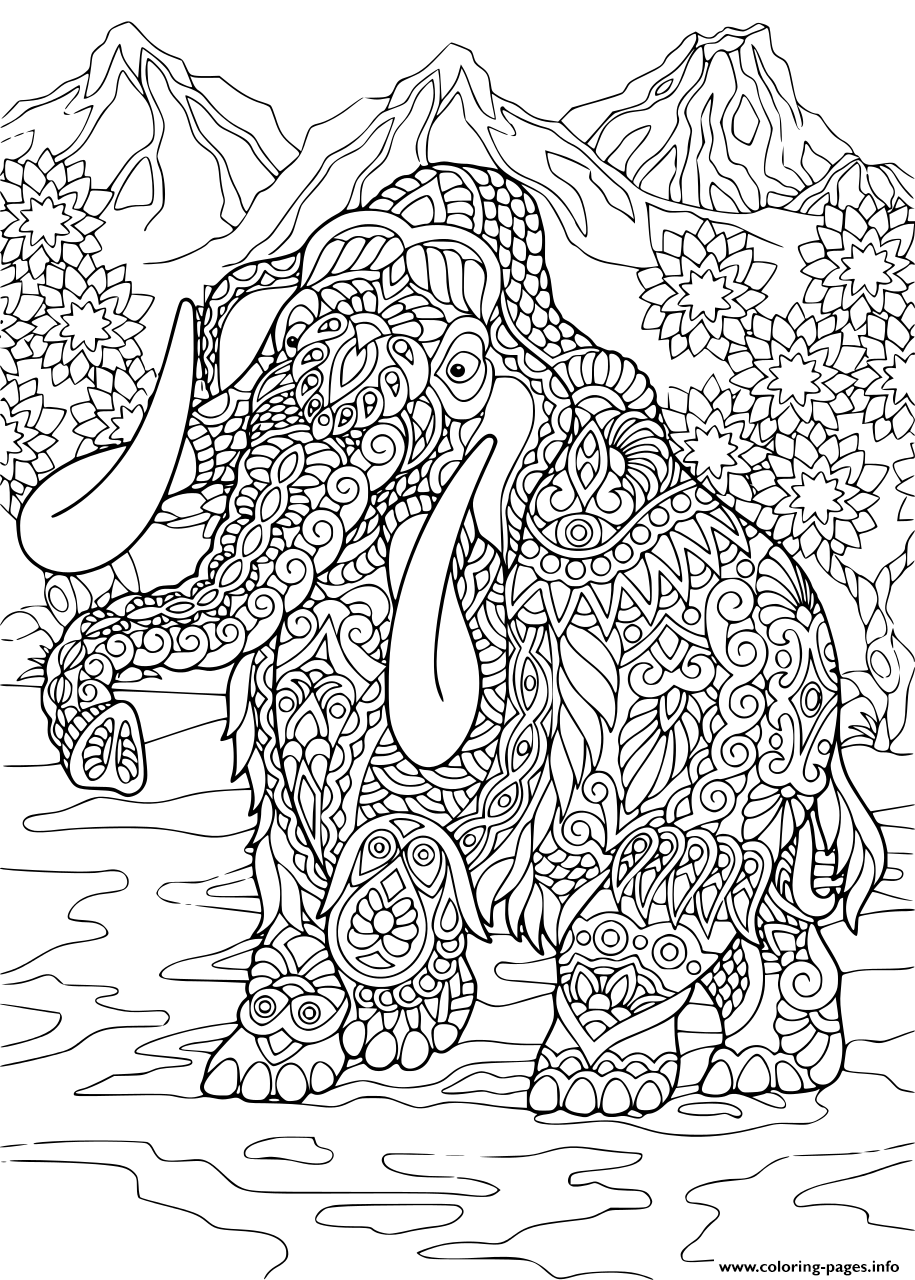 Mammoth Elephant Adult Zentangle coloring