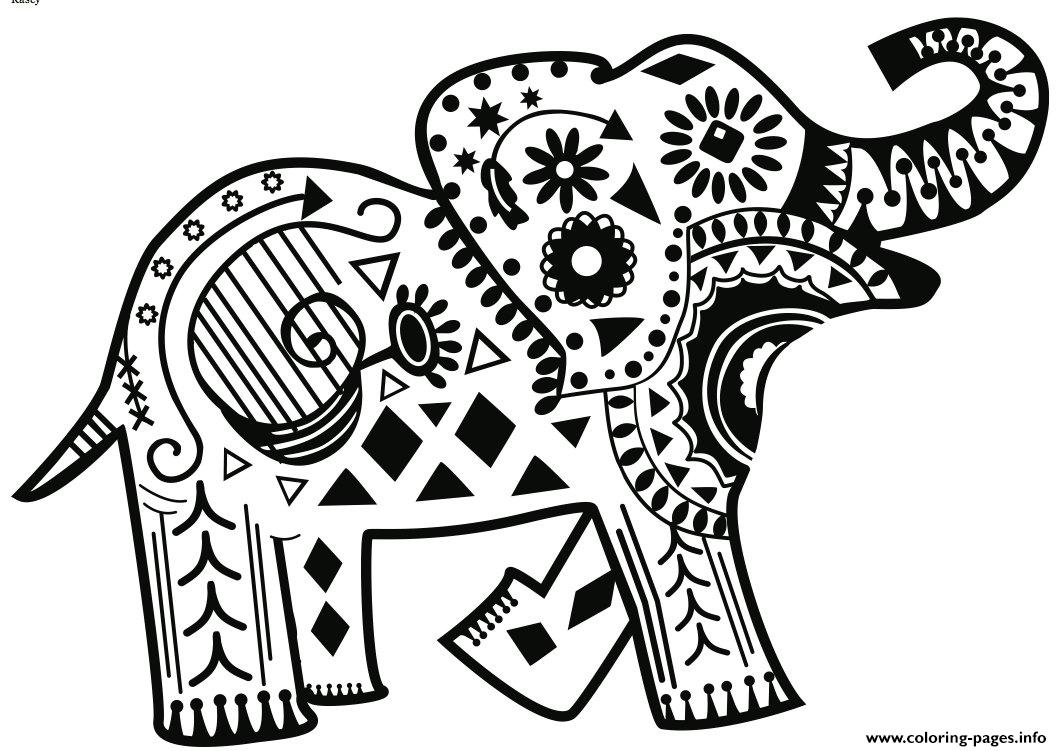 Henna Elephant Motifs Amusants coloring