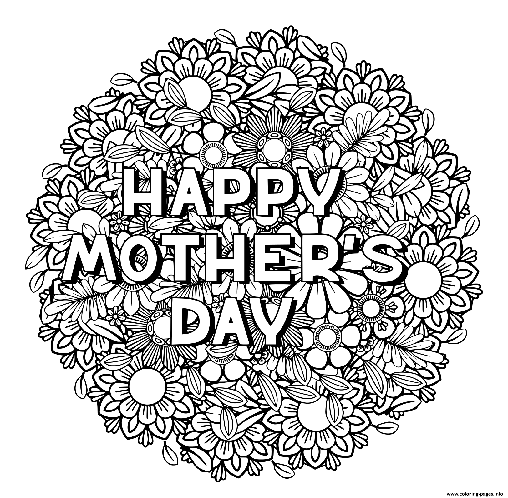 Happy Mothers Day For Adult Coloring page Printable