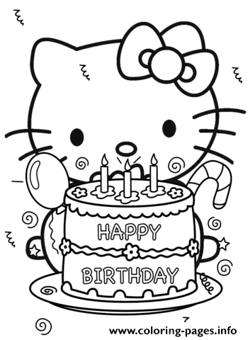 Happy Birthday Hello Kitty Coloring Pages Printable