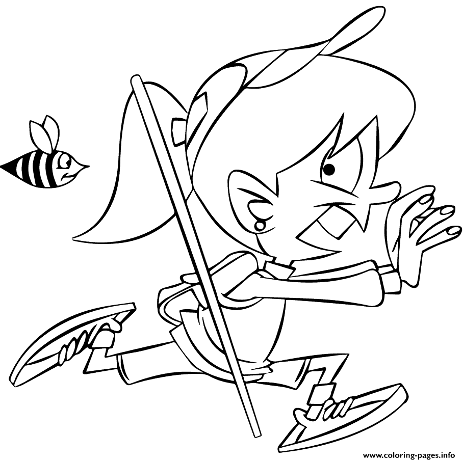 Girl Running From A Bee Camping coloring
