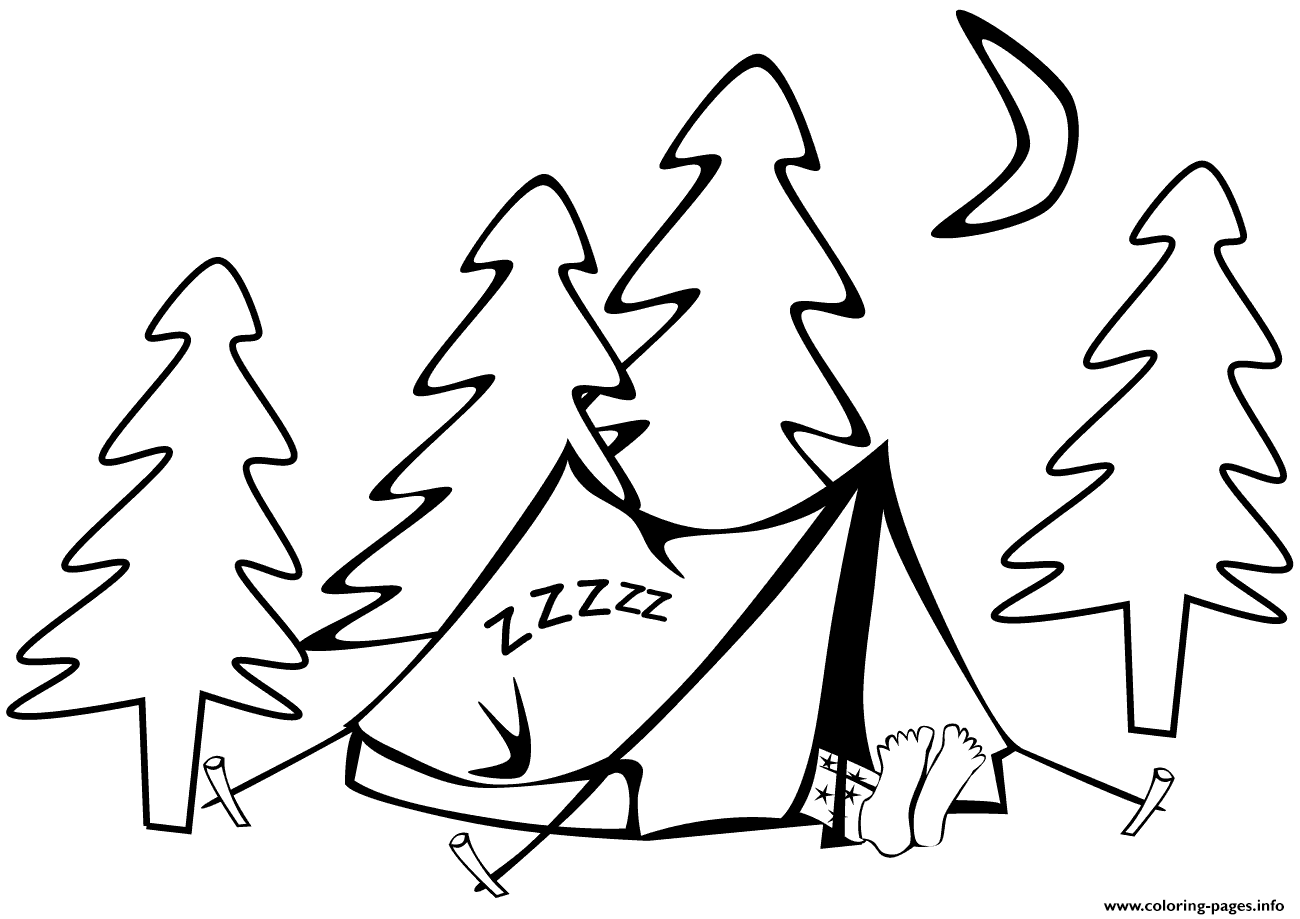 Sleeping In A Tent Camping coloring