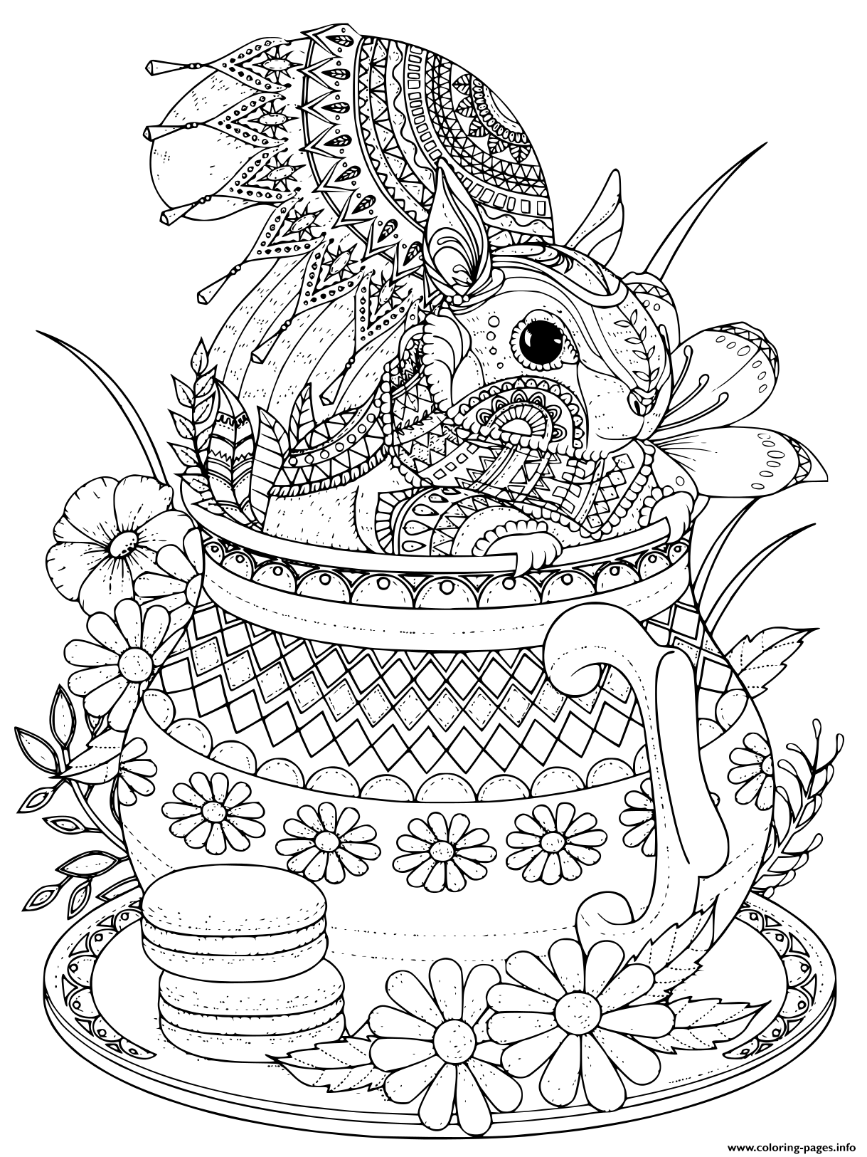 Adult Squirrel Cute In A Teapot coloring