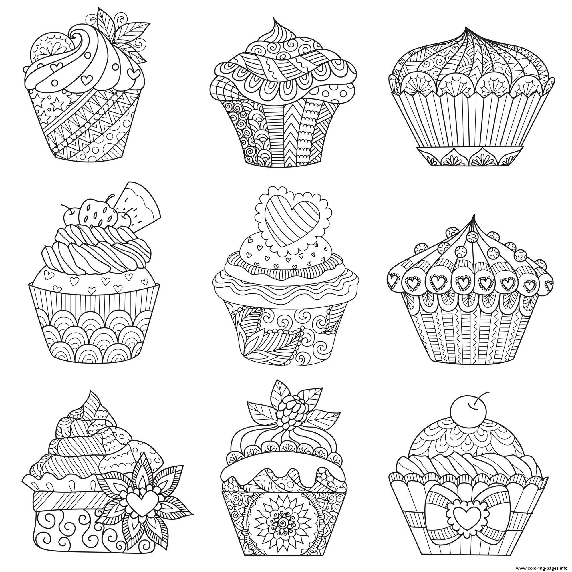 Nine Assorted Cupcakes Original For Adult coloring