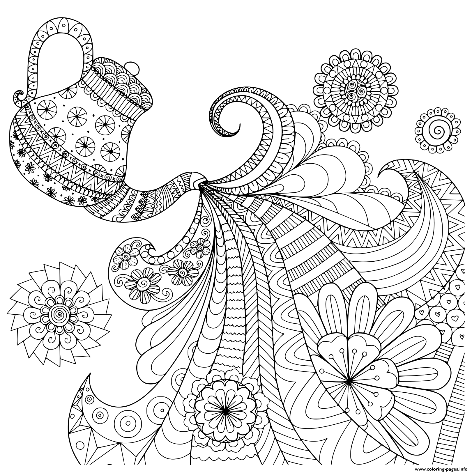Line Design Of Tea To Adult coloring