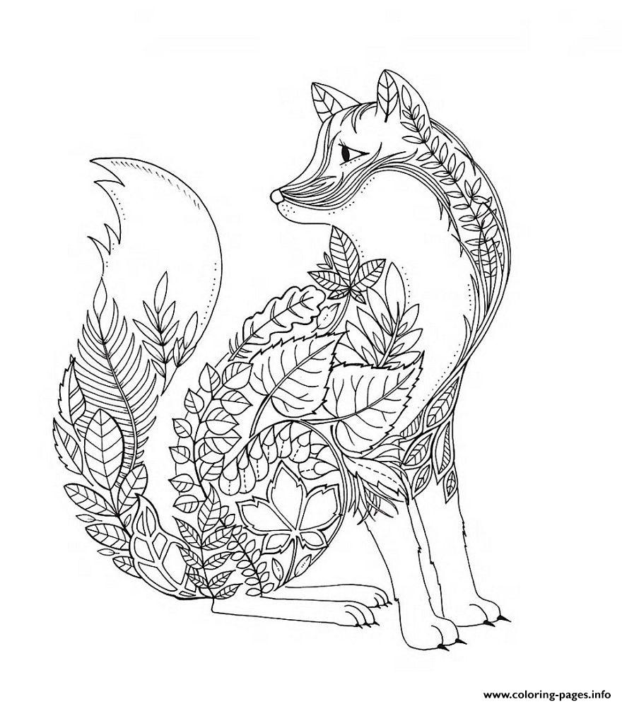 Fox In Form Of Leaves And Vegetation Forest Adult Coloring  