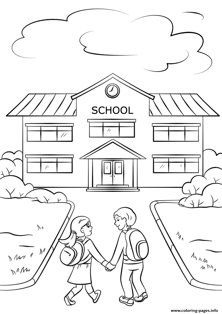 Boy And Girl Going To School coloring