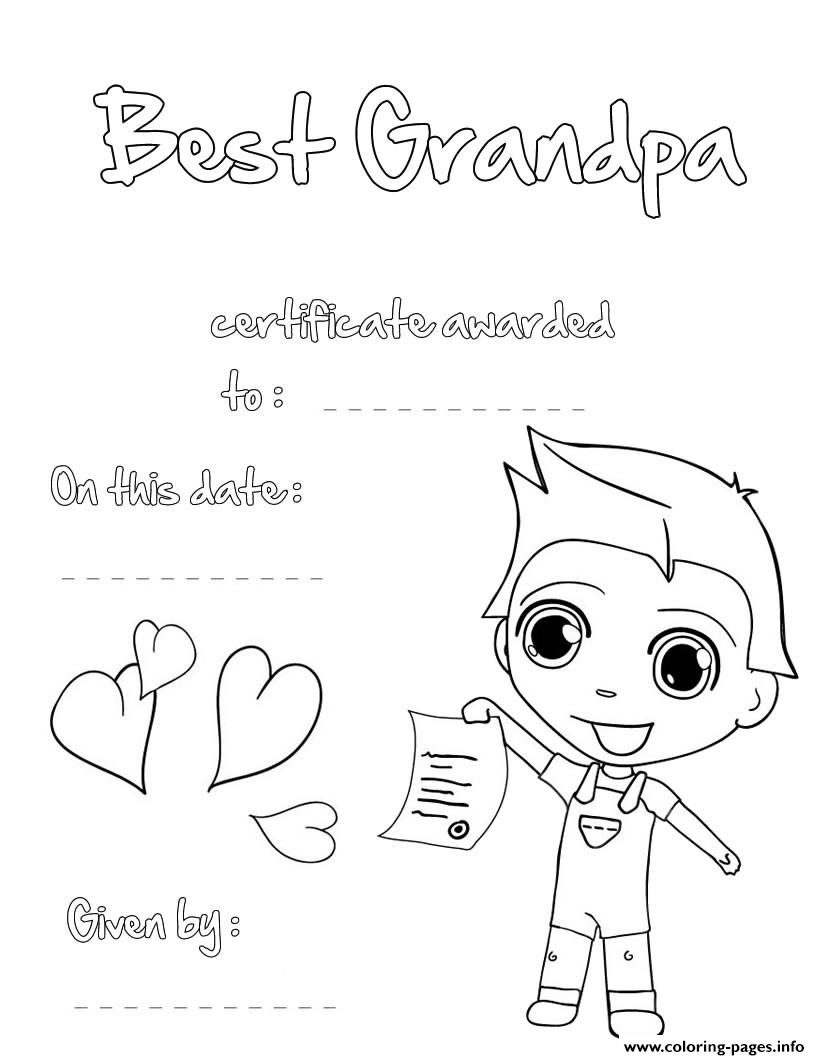 Best Grandpa Certificate Coloring Pages Printable Worlds best grandpa certificate printable
