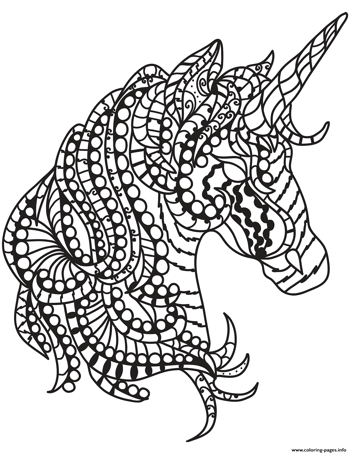 Unicorn Head Zentangle 24 coloring