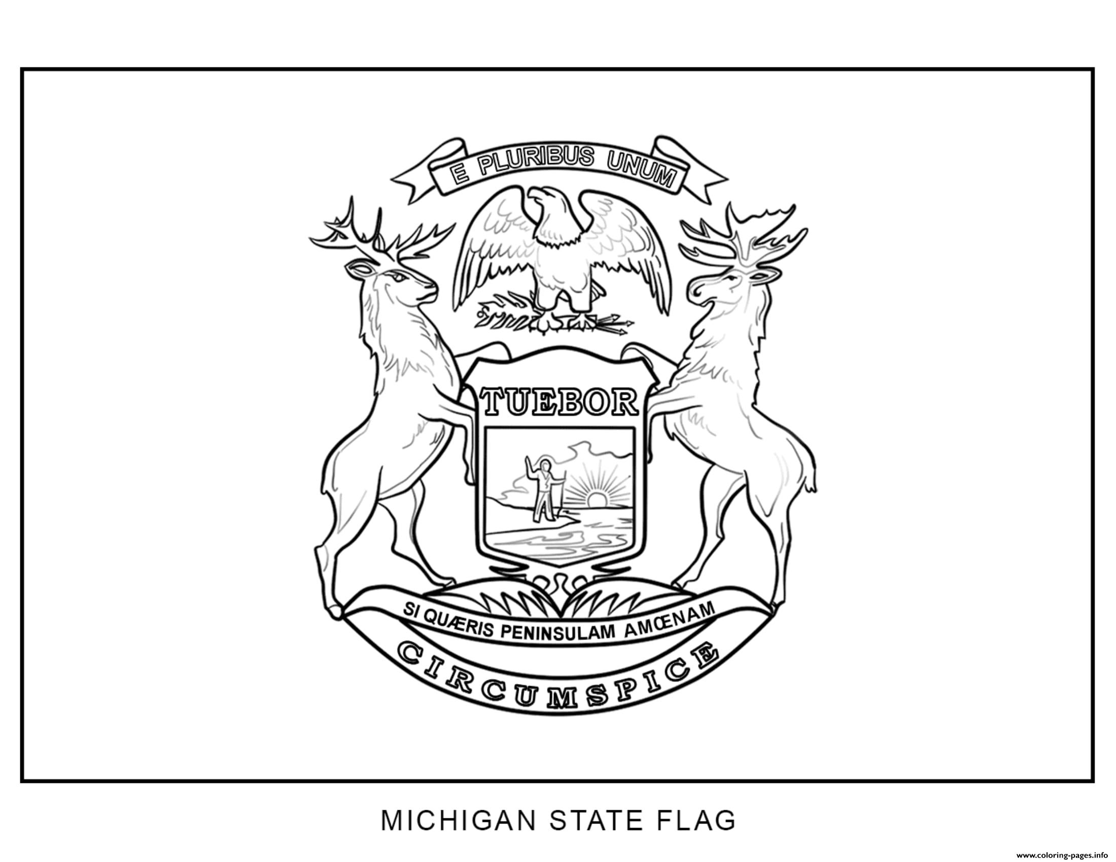 Michigan Flag US State Coloring Pages Printable