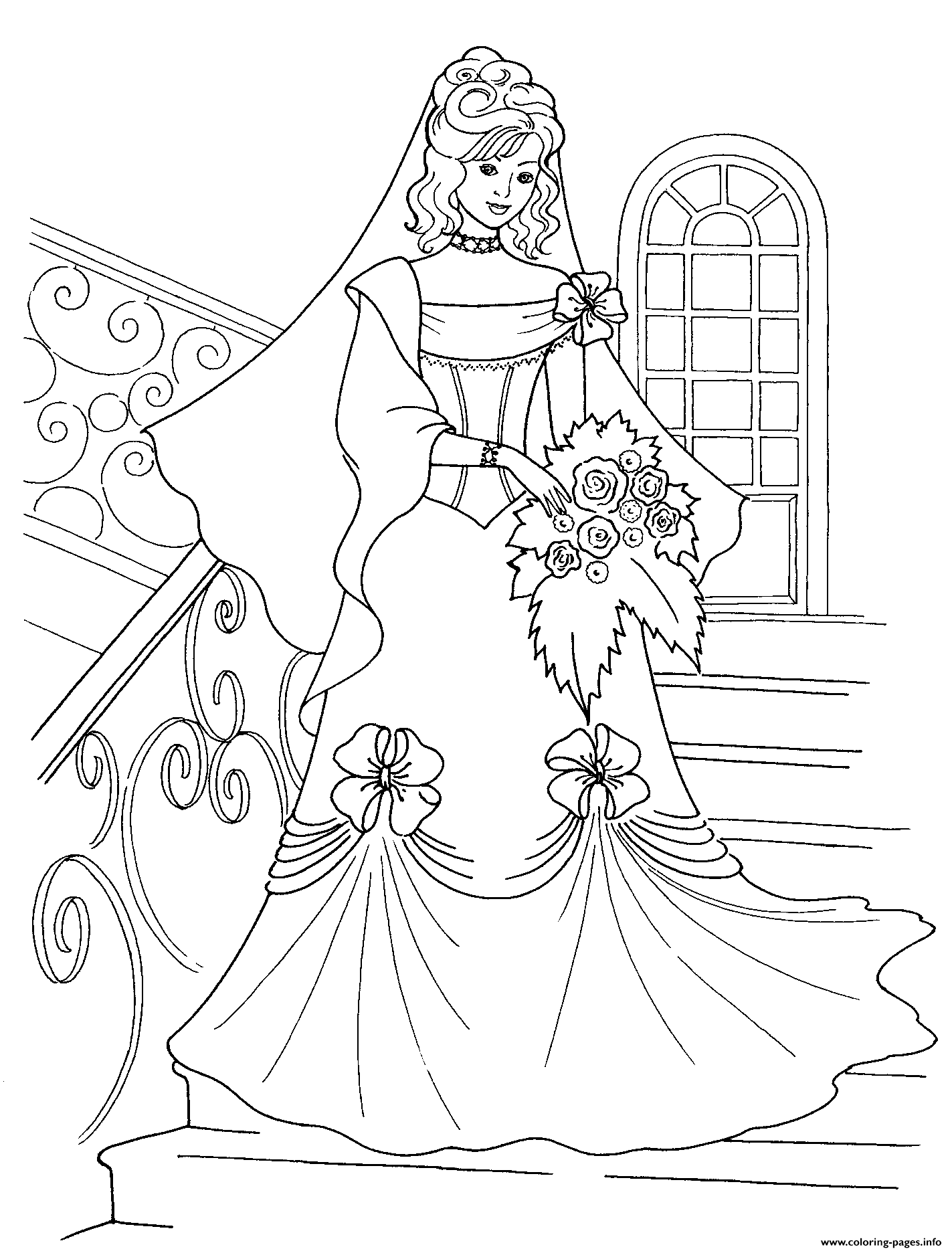 Princess And Her Wedding Dress Coloring Pages Printable