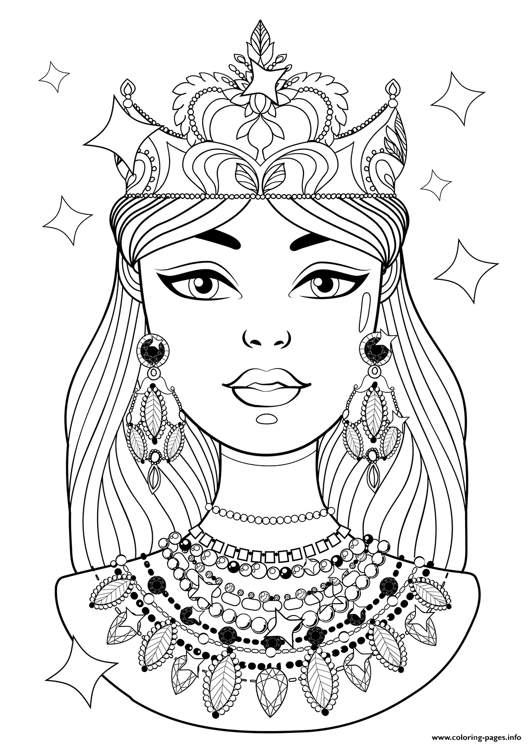 Download Shining Princess With Necklaces Coloring Pages Printable